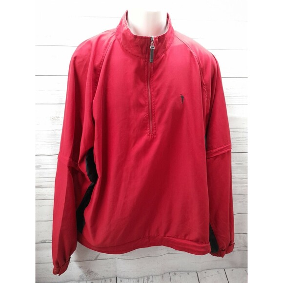 AUSTIN GOLF Red Half Zip Stain Resistant Windbreaker Zip Sleeve Mens Size L - Picture 1 of 12
